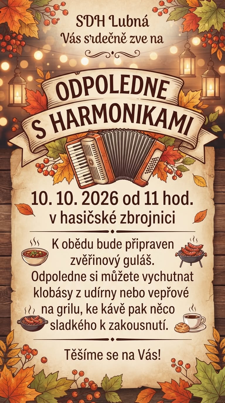 Pozvánka na Odpoledne s harmonikami SDH Lubná